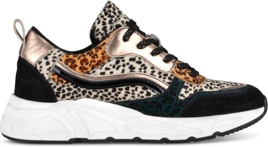 PS Poelman Sneakers Suède met Furry Luipaard Print en Metallic Carocel Zwart Multi Dames