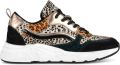 PS Poelman Sneakers Suède met Furry Luipaard Print en Metallic Dames Zwart Multi - Zwart/Multicolor