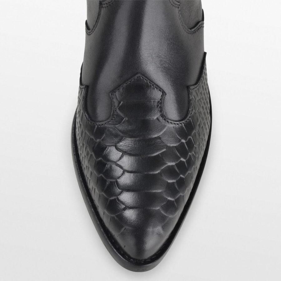 PS Poelman Leren Chelsea Enkellaarzen met Western Snake Print Details Tartor Zwart Dames
