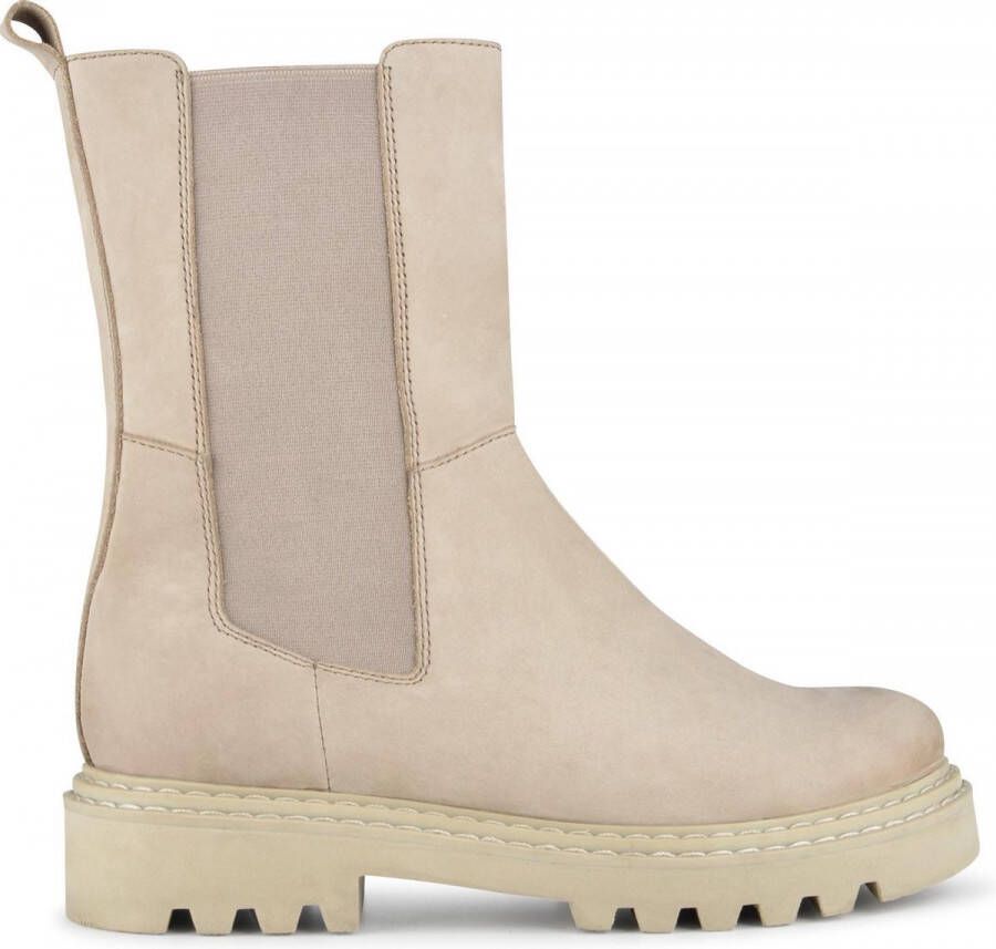PS Poelman Saturno Dames Leren Chelsea Enkellaarzen met Elastiek en Ritssluiting Beige Taupe