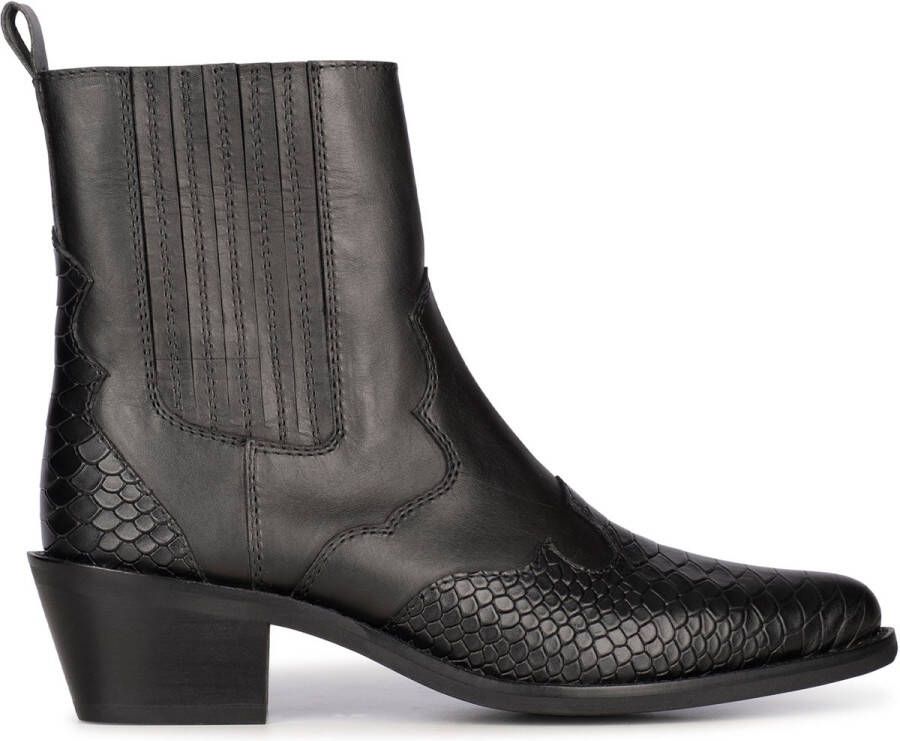 PS Poelman Tartor leren cowboylaarzen met slangenprint zwart