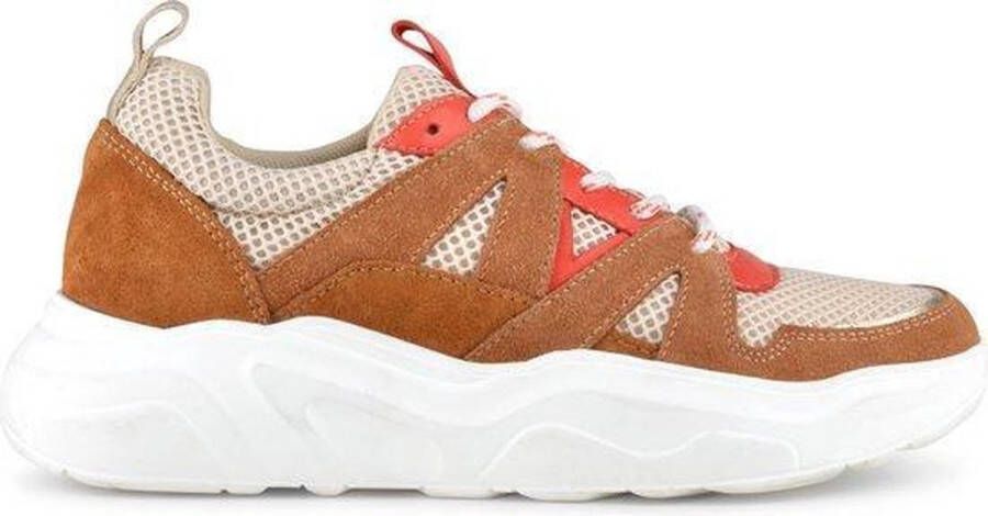 PS Poelman Year Dames Leren Chunky Runner Sneaker van Mesh en Suéde Beige Kaki Groen