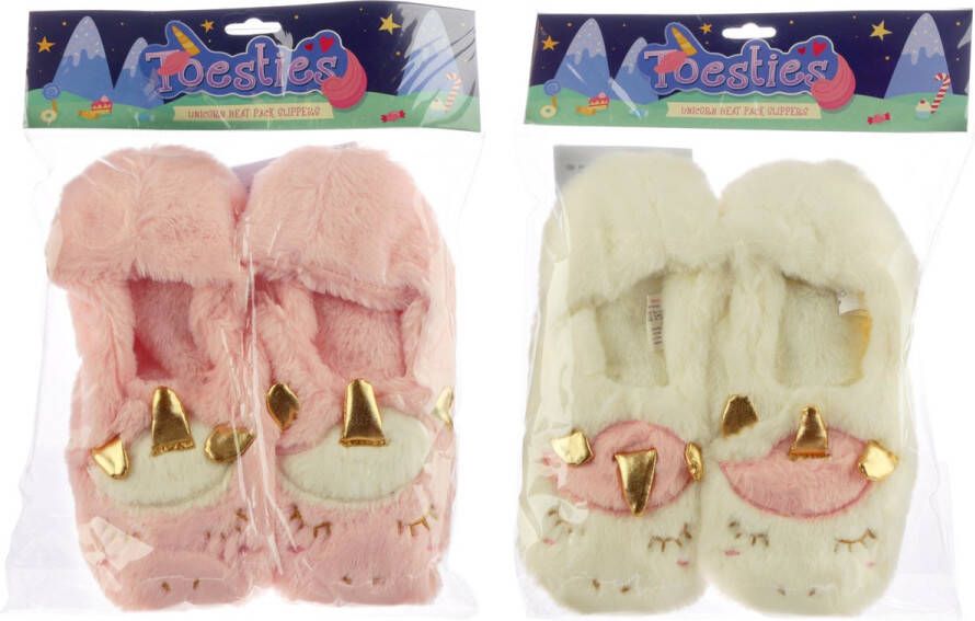 Puckator Verwarmde Eenhoorn Sloffen Roze Wit Heatpack Magnetron Pantoffels