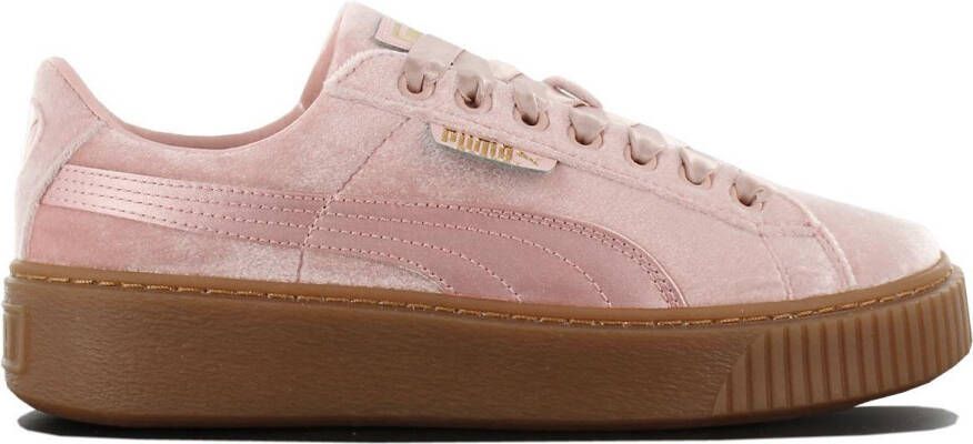 PUMA Basket Platform Roze Fluwelen Sneaker