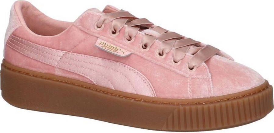 PUMA Basket Platform Roze Fluwelen Sneakers