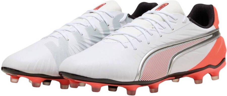 PUMA KING MATCH FG AG Unisex Sportschoenen White- Silver-Glowing Red