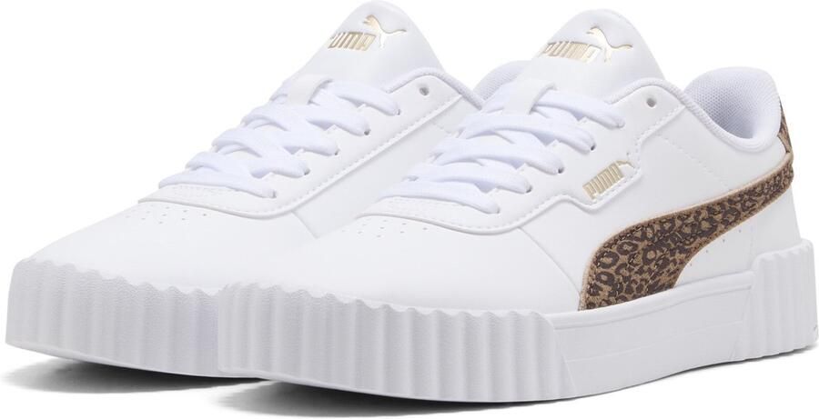 Puma Carina 3.0 imitatieleren sneakers met panterprint wit taupe - Foto 4