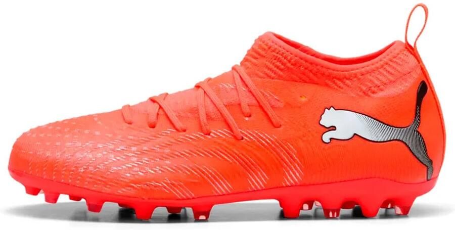 PUMA Future 9 Match MG Unleashed Gloeiend rood Wit Zwart Zilver Kids