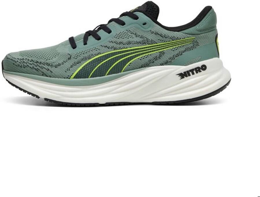 PUMA Magnify NITRO 2 Hardloopschoenen Groene Maan-Gele Waarschuwing