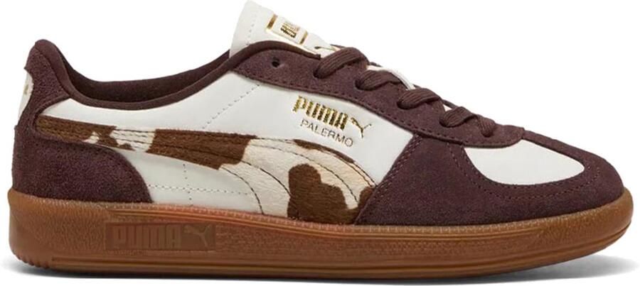 Puma Palermo Cow leren sneakers met koeienprint ecru bruin - Foto 4