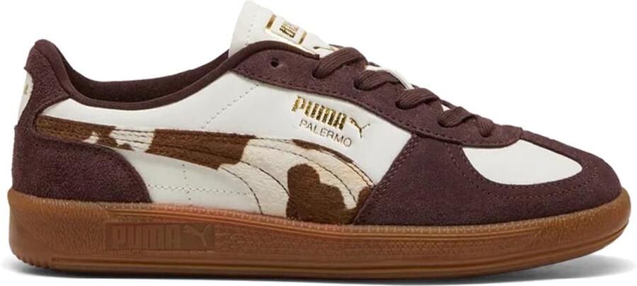 Puma Palermo Cow leren sneakers met koeienprint ecru bruin
