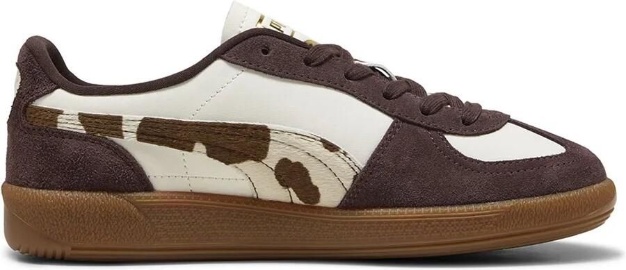 Puma Palermo Cow leren sneakers met koeienprint ecru bruin