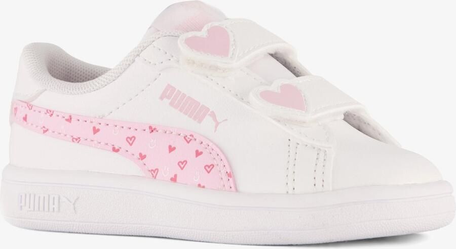 PUMA Smash 3.0 Hearty V INF meisjes sneakers wit roze Uitneembare zool