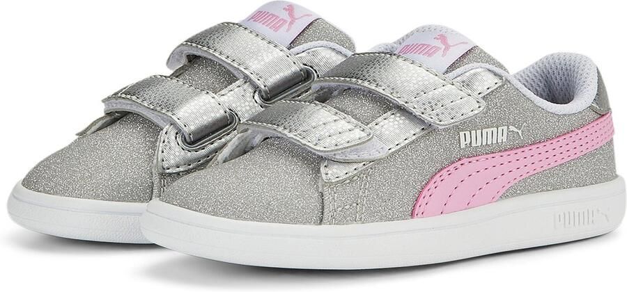 PUMA Smash v2 Glitz GlamV PS Glitter kindermeisjesschoen sneaker klittenband zilver