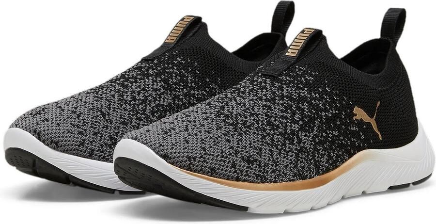 PUMA Damen Laufschuhe Low Softride Remi Slip-on Knit Wn's 309834 Black- Gold-Cool Dark Gray