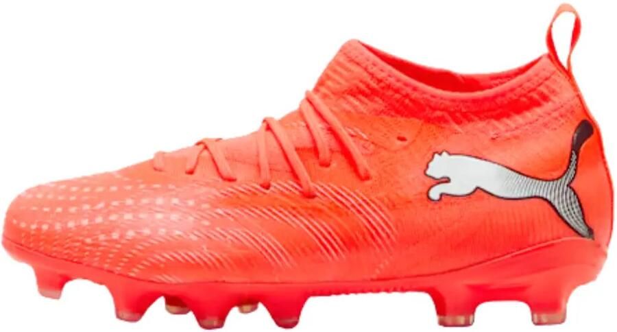 PUMA Future 9 Match FG AG Unleashed Gloeiend rood Wit Zwart Zilver Kids