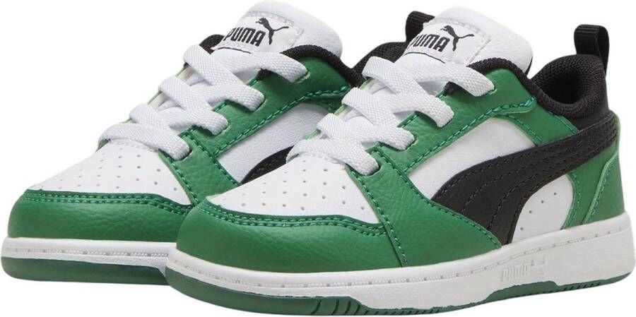 Puma Rebound V6 Lo sneakers wit zwart groen Jongens Meisjes Leer Meerkleurig 24