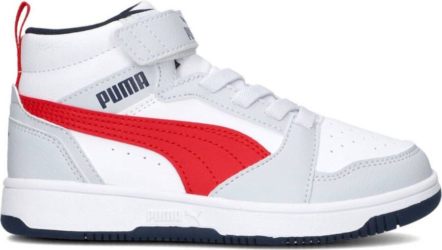Puma Rebound V6 Mid sneakers lichtgrijs zwart rood Jongens Meisjes Imitatieleer 28 - Foto 2
