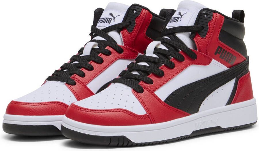 PUMA Rebound V6 Mid Jr Unisex Sneakers White- Black-For All Time Red