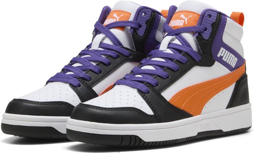 PUMA Rebound V6 Mid Jr Unisex Sneakers White-Orange Glo- Black
