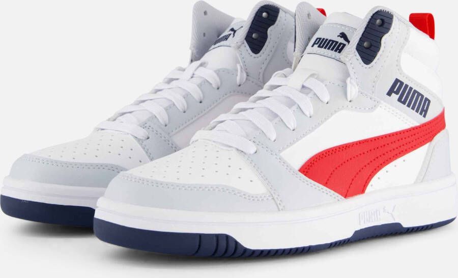 Puma Rebound v6 Mid V6 Mid sneakers lichtgrijs donkerblauw rood Jongens Meisjes Imitatieleer 39 - Foto 4