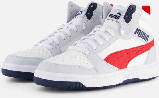 Puma Rebound v6 Mid V6 Mid sneakers lichtgrijs donkerblauw rood Imitatieleer 38