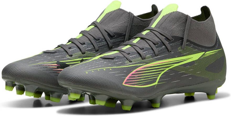 PUMA Ultra 5 Match+ High Gras Kunstgras Voetbalschoenen (MG) Donkergrijs Geel Roze