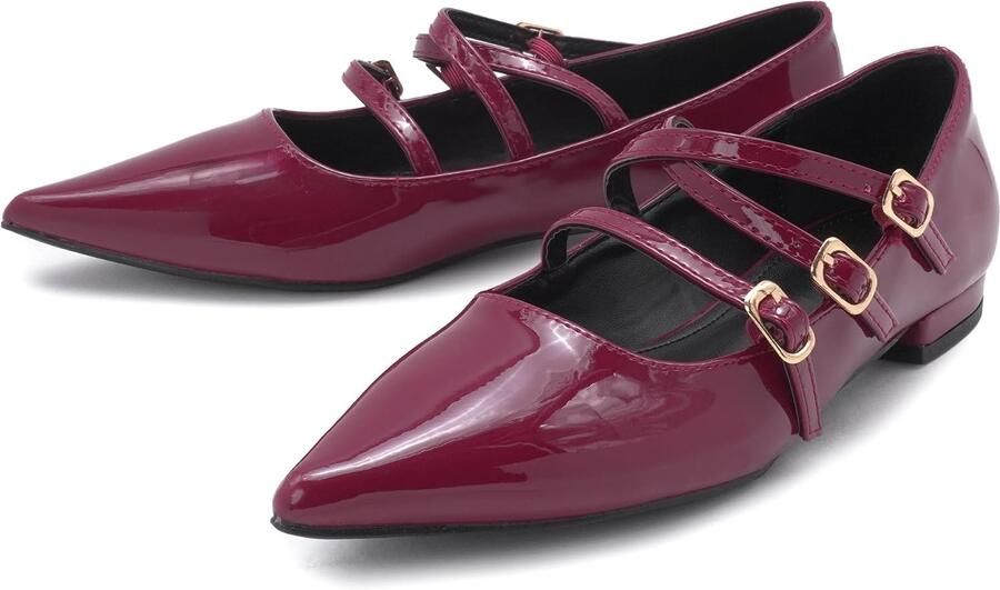 Pumps met 3 gespen en spitse neus hak