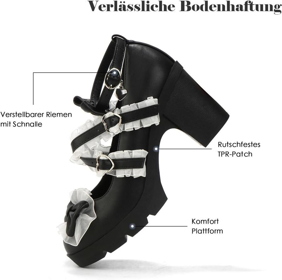 Pumps met blokhak strikjes en strikken enkelbandje