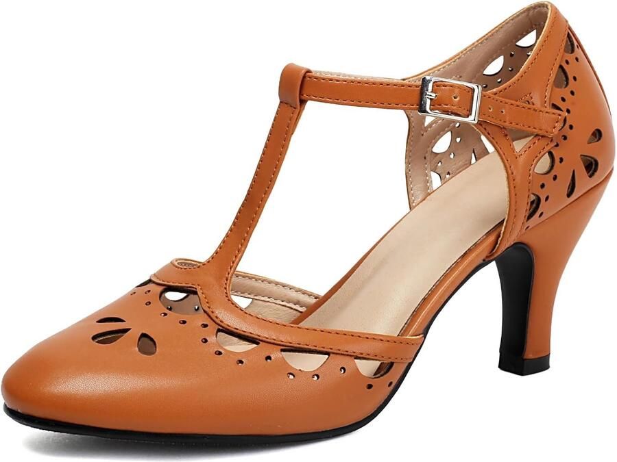 Pumps met gesloten ronde neus en enkelband