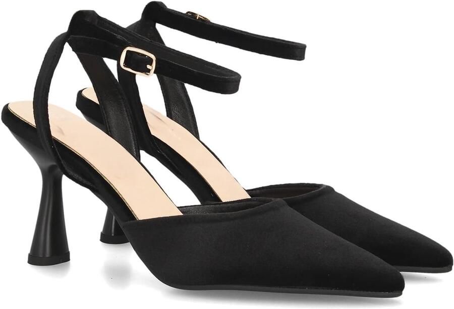Pumps met spitse neus en enkelbandje. Fluweelachtig effen verstelbare sluiting - Foto 1