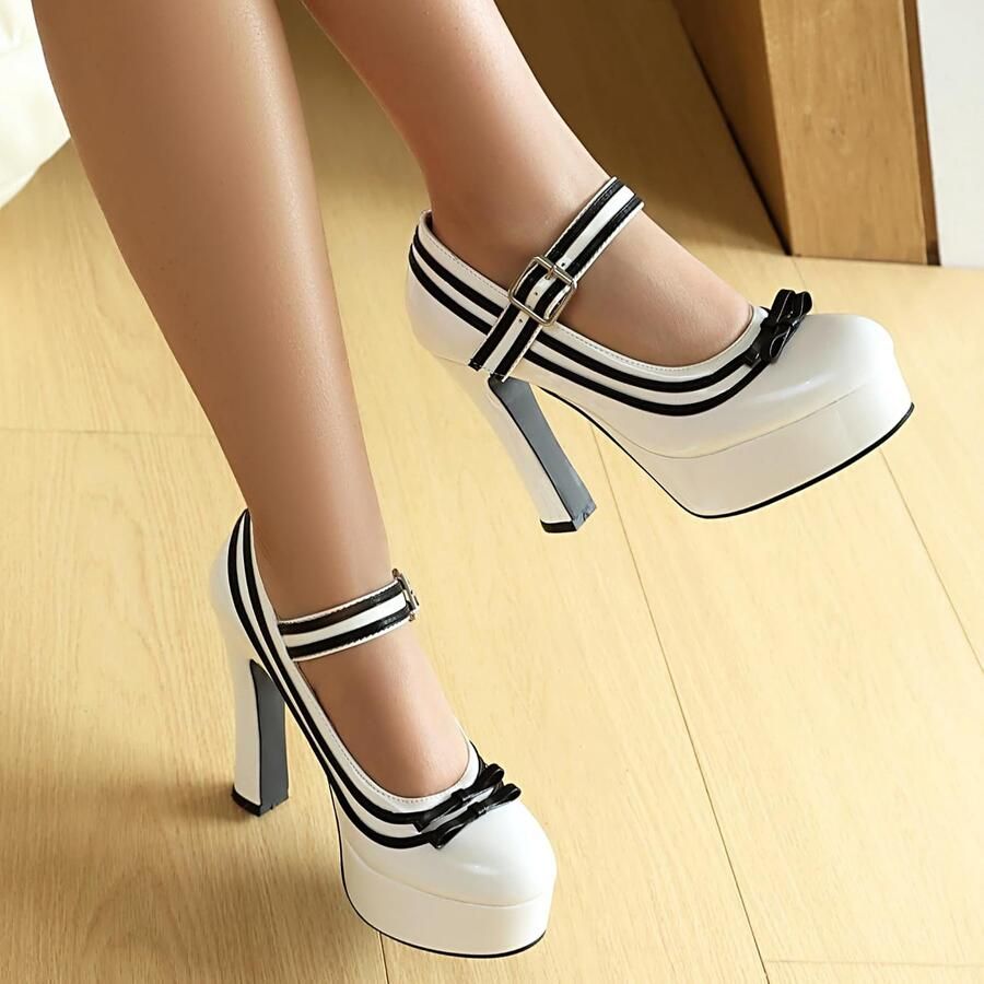 Pumps met strik platform en hoge hak