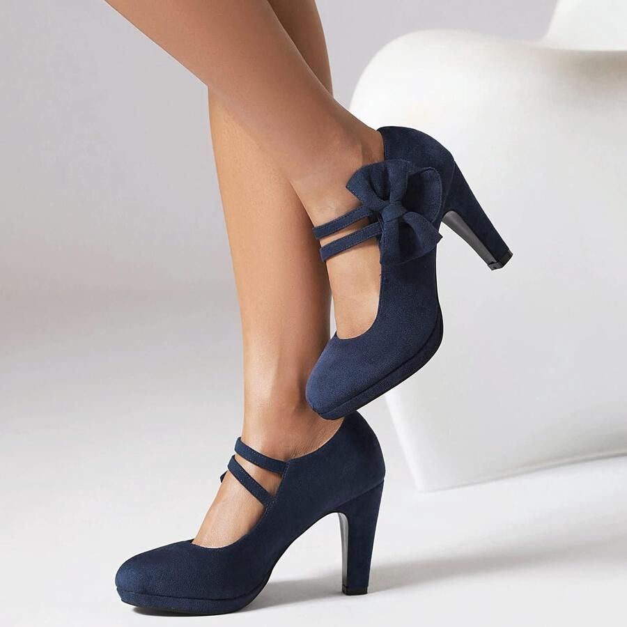 Pumps met strik gesloten ronde neus suède vintage stijl