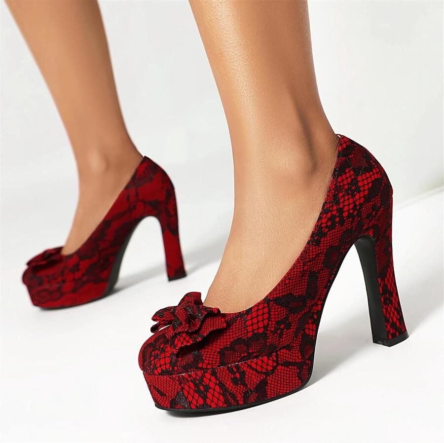Pumps met strik platform en hoge hak