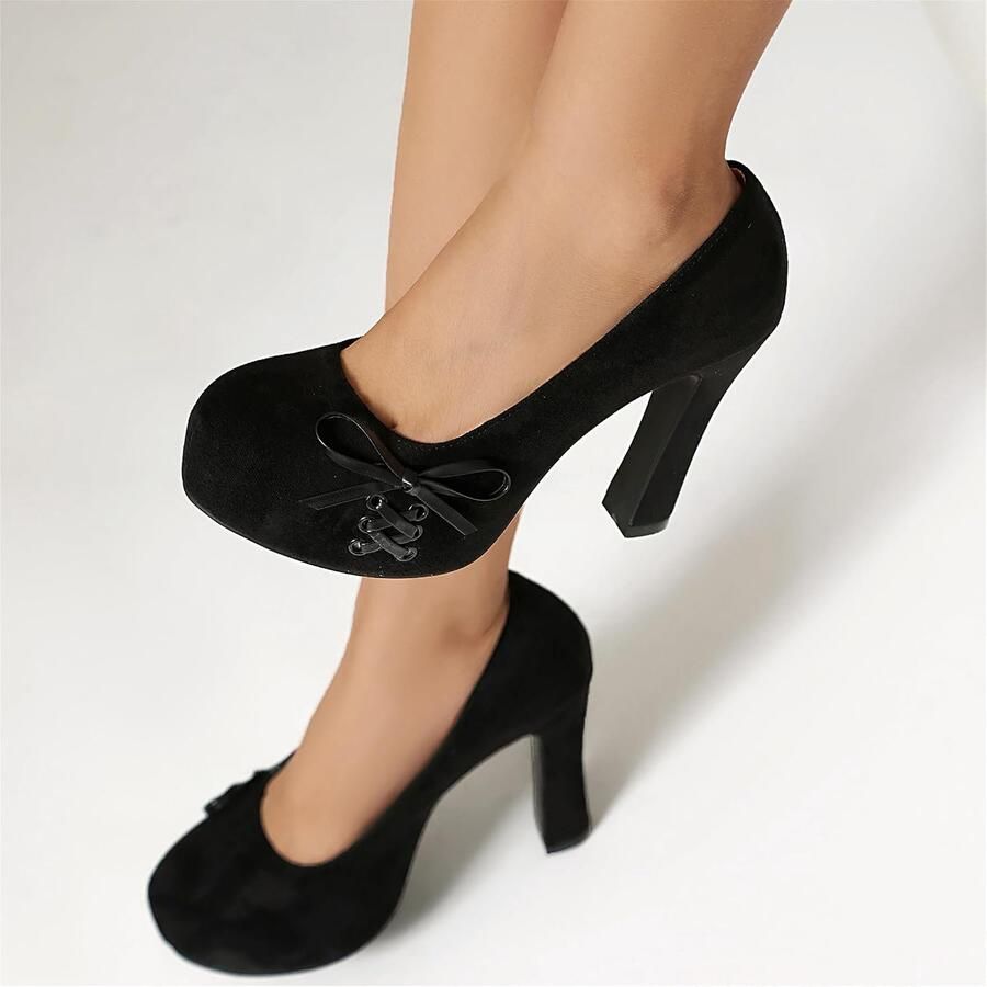 Pumps met strik platform en hoge hak