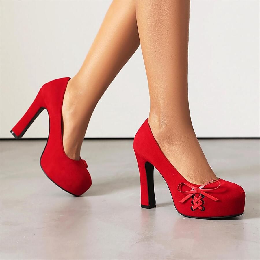 Pumps met strik platform en hoge hak