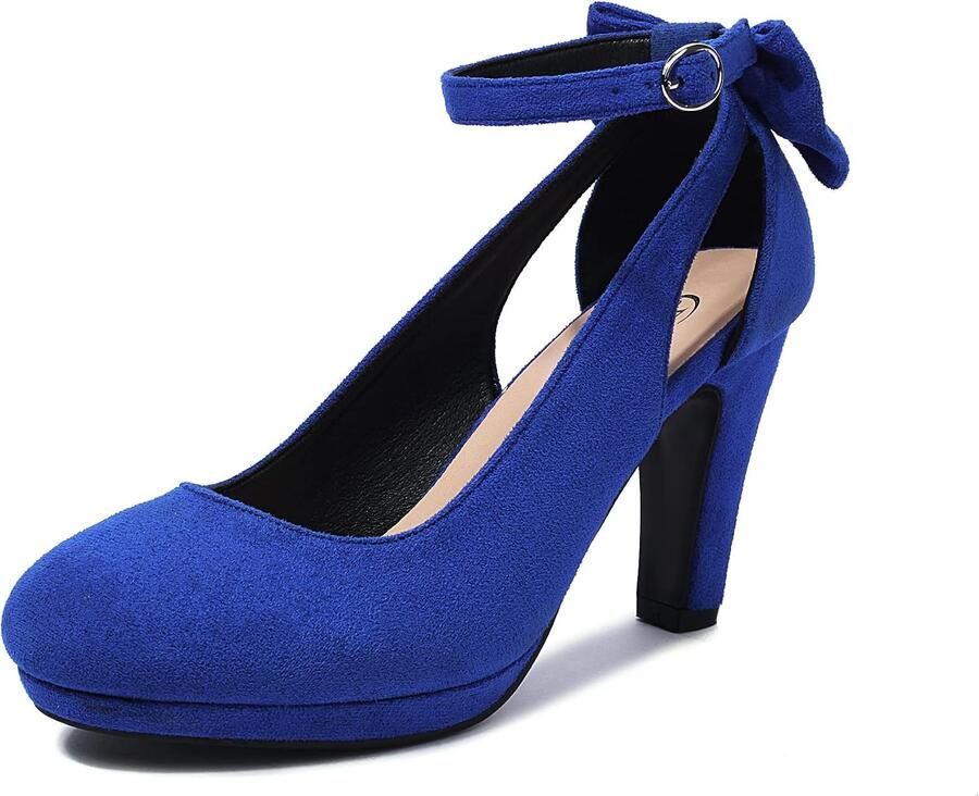 Pumps met strik ronde neus en enkelband