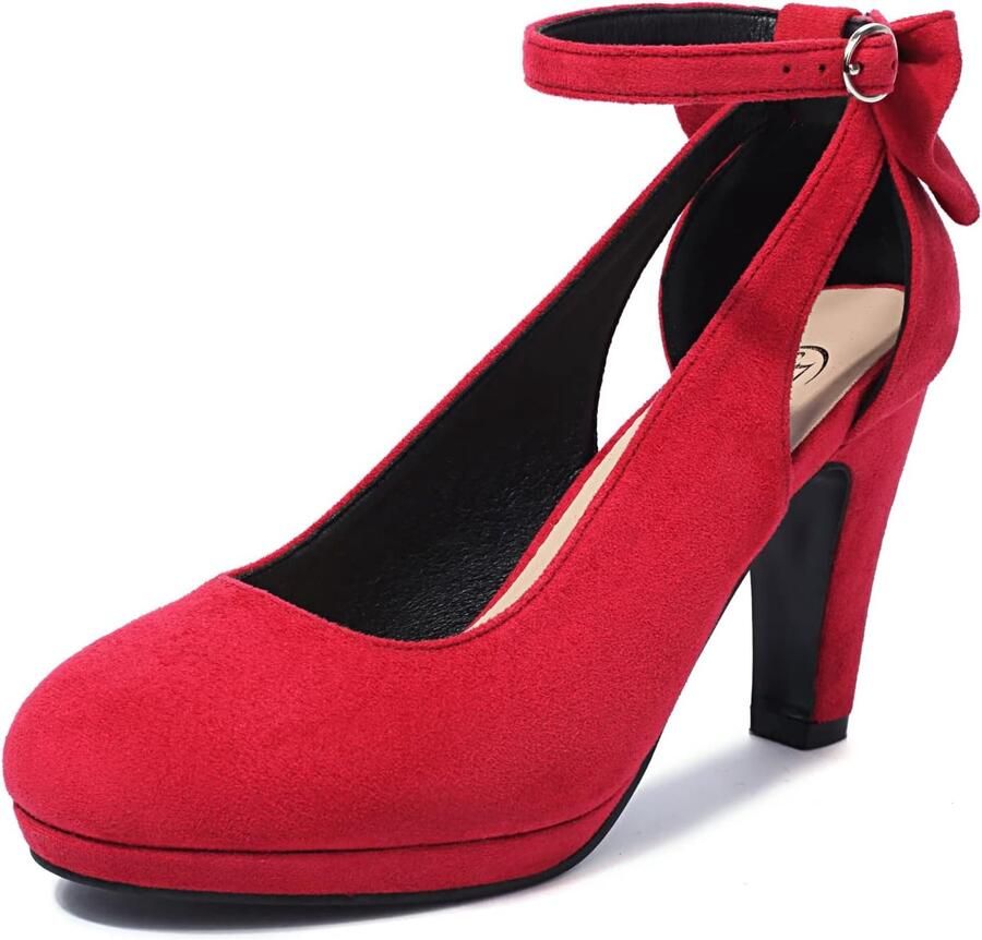 Pumps met strik ronde neus en enkelband