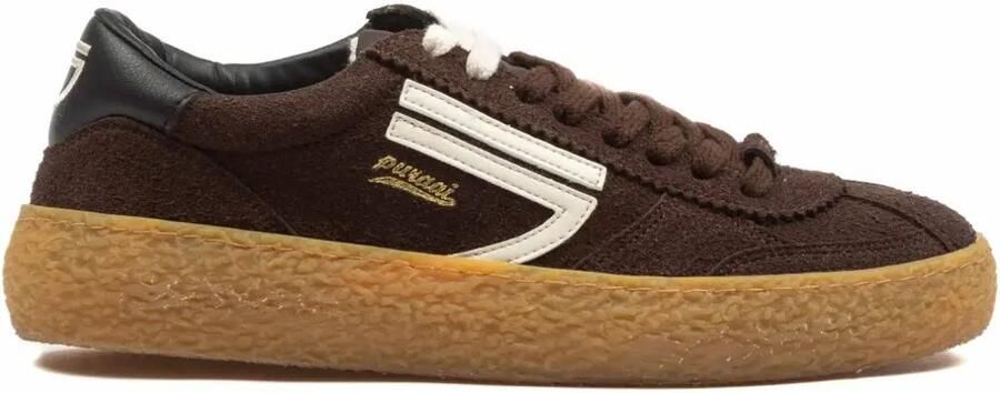 Puraai Bruine Suède Sneakers met Crèmekleurige Details