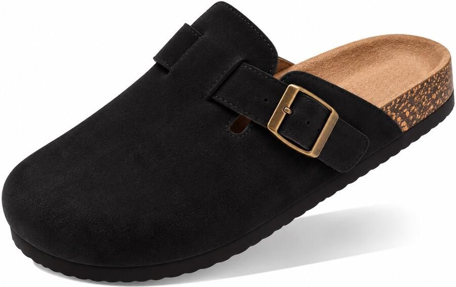 Puresolve Clogs & Unisex Pantoffels Suède Look Verstelbare Gesp Stevige Antislip Zool Instappers Binnen & Buiten zwart