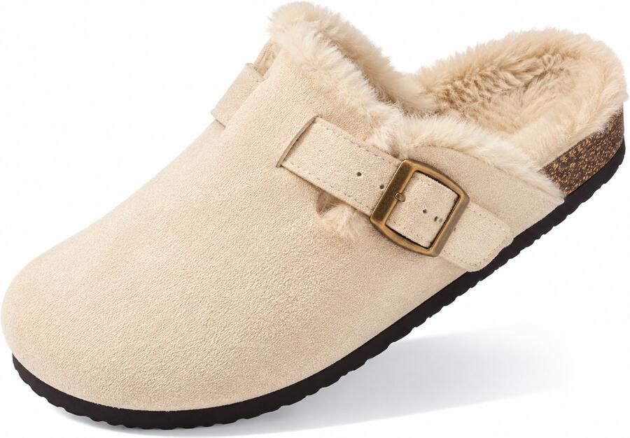 Puresolve Dames Clogs Warme Gevoerde Clogs met Gesp Pantoffels Stevige Zool Beige