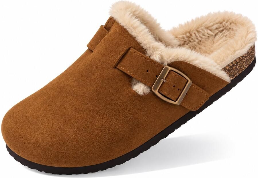 Puresolve Dames Clogs Warme Gevoerde Clogs met Gesp Pantoffels Stevige Zool Chestnut Voetlengte