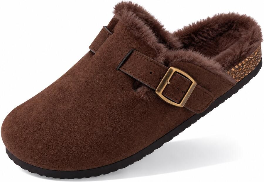 Puresolve Dames Clogs Warme Gevoerde Clogs met Gesp Pantoffels Stevige Zool Donker bruin Voetlengte