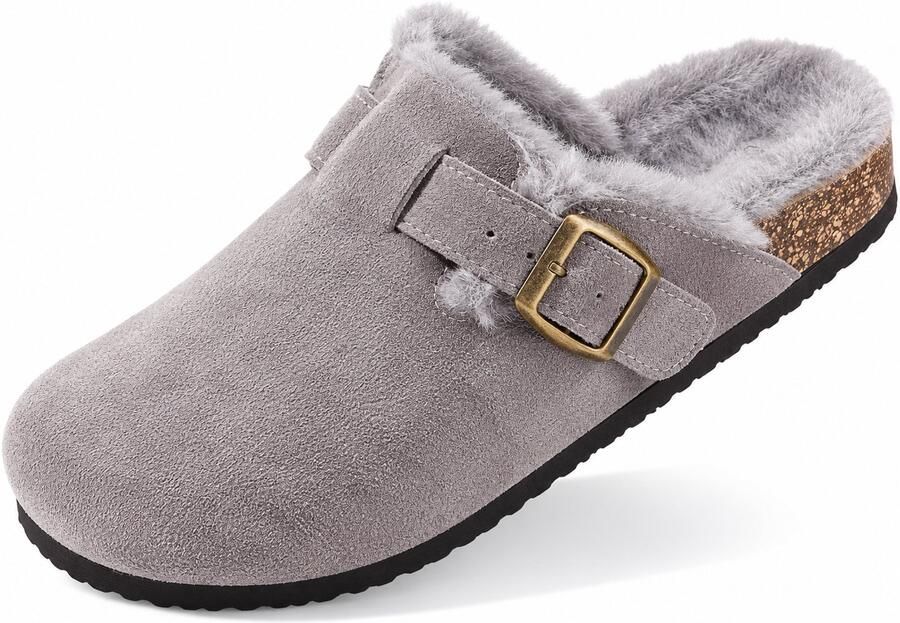 Puresolve Dames Clogs Warme Gevoerde Clogs met Gesp Pantoffels Stevige Zool Grijs