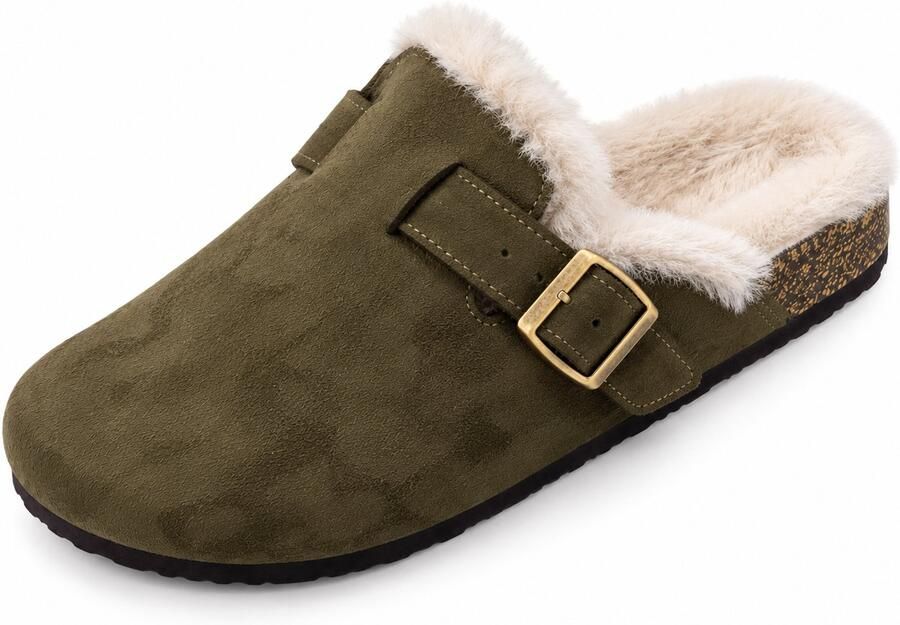 Puresolve Dames Clogs Warme Gevoerde Clogs met Gesp Pantoffels Stevige Zool Groen Voetlengte