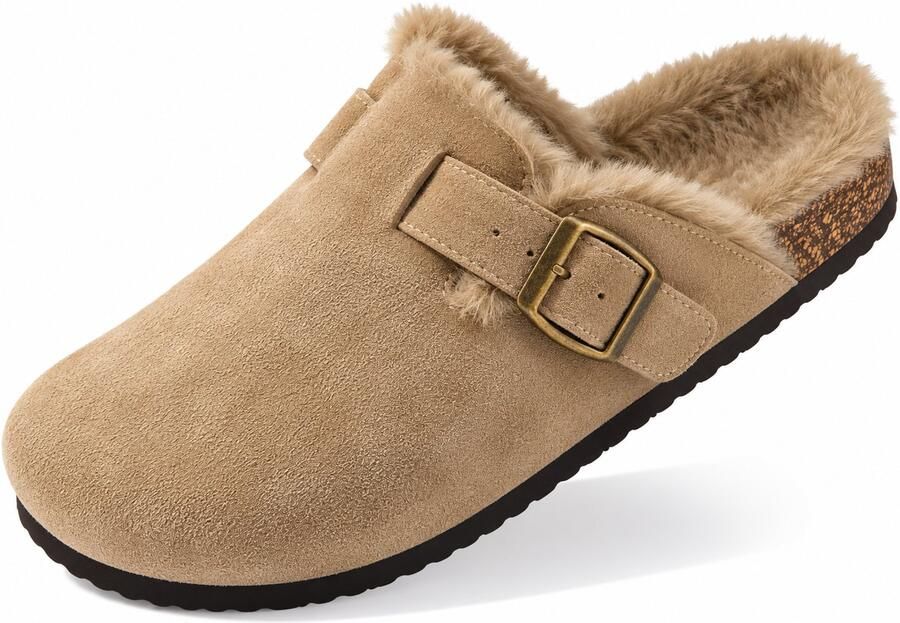 Puresolve Dames Clogs Warme Gevoerde Clogs met Gesp Pantoffels Stevige Zool Khaki