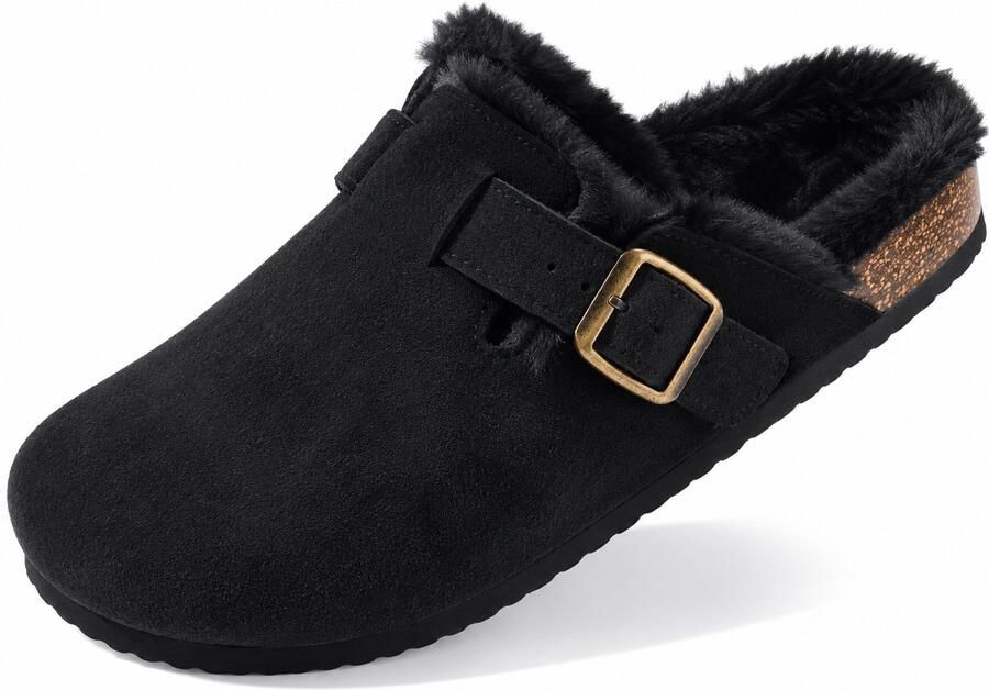 Puresolve Dames Clogs Warme Gevoerde Clogs met Gesp Pantoffels Stevige Zool Zwart