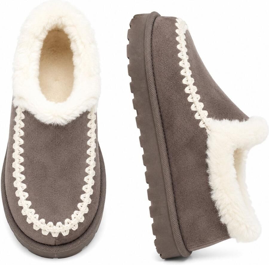 Puresolve Dames Pantoffels Luxe Warme Sloffen Zachte Bontvoering Stevige Zool voor Binnen & Buiten Grijs