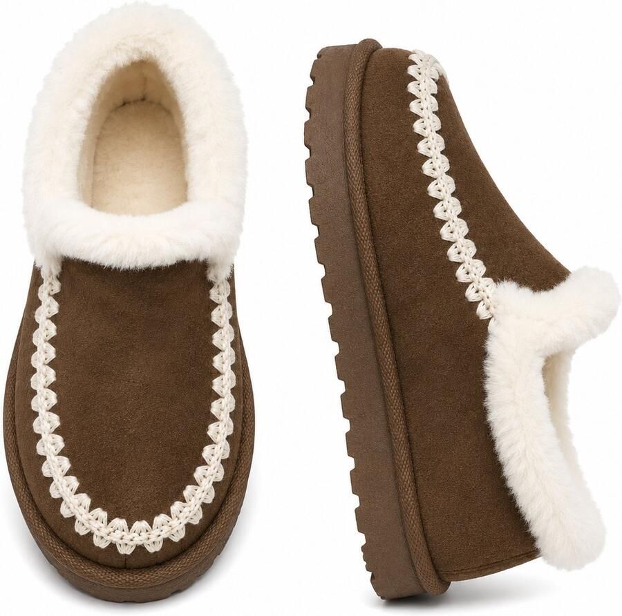 Puresolve Dames Pantoffels Luxe Warme Sloffen Zachte Bontvoering Stevige Zool voor Binnen & Buiten Moka