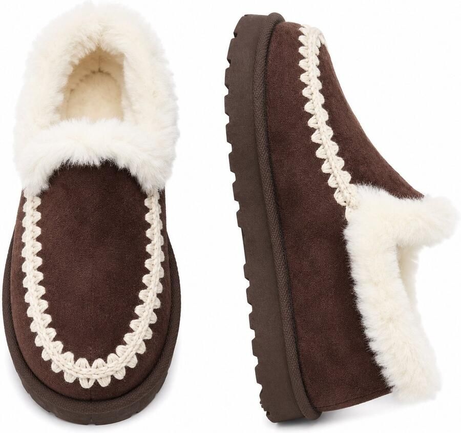 Puresolve Dames Pantoffels Luxe Warme Sloffen Zachte Bontvoering Stevige Zool voor Binnen & Buiten Bruin